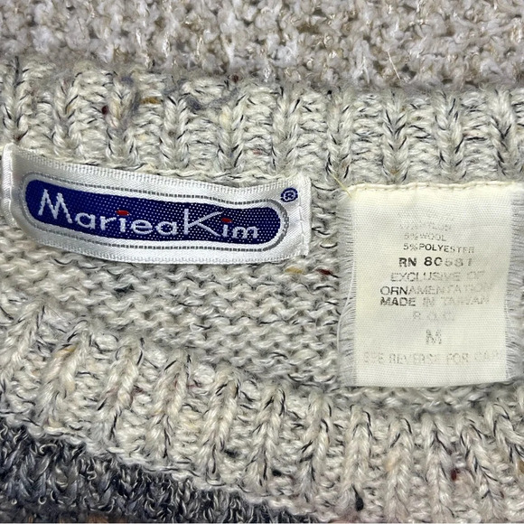 Vintage 90s Mariea Kim embroidered wool blend sweater grey women’s size M medium - Picture 5 of 9